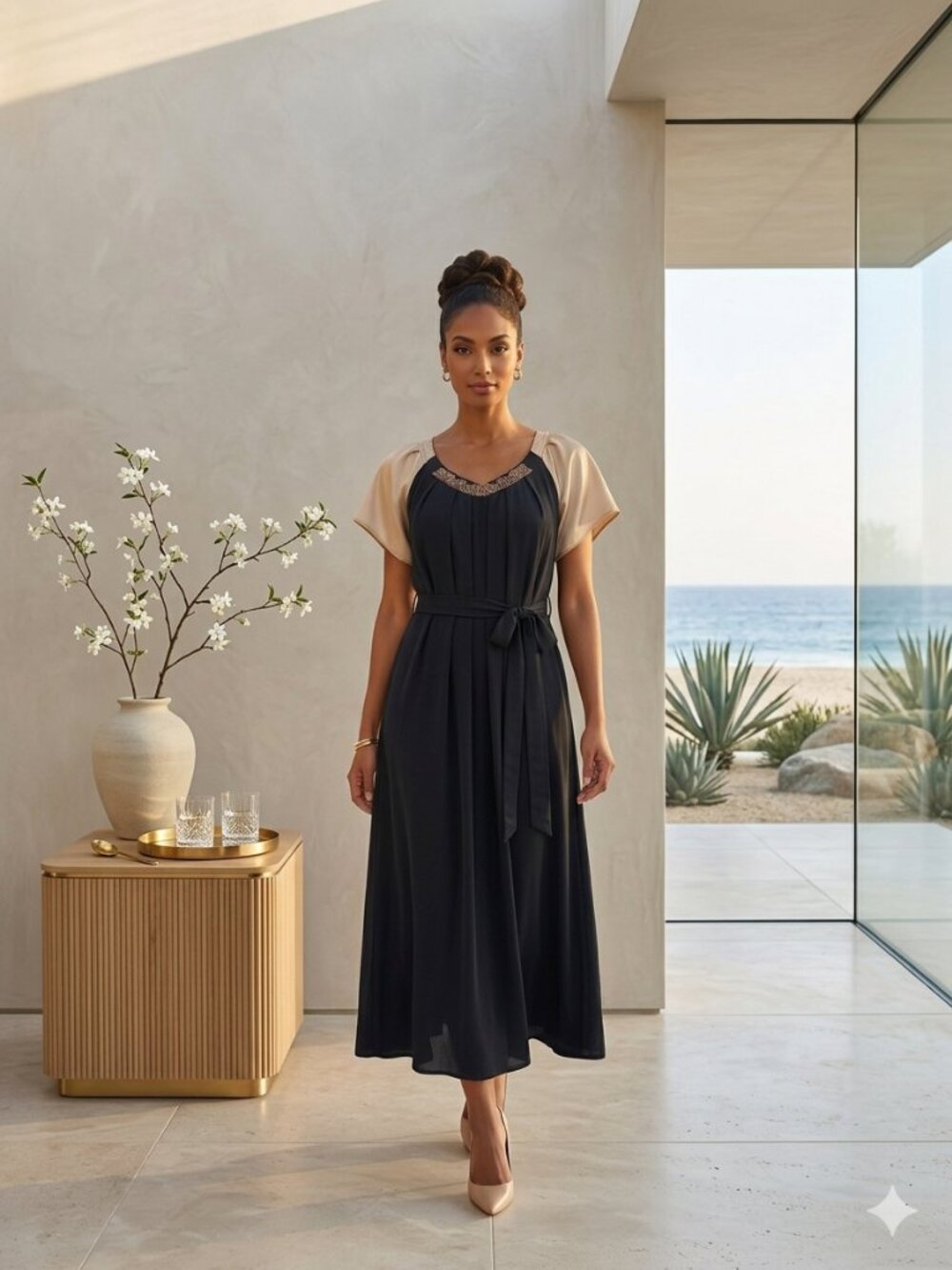 Simply Vera Vera Wang Black & Gold Dress Size 14